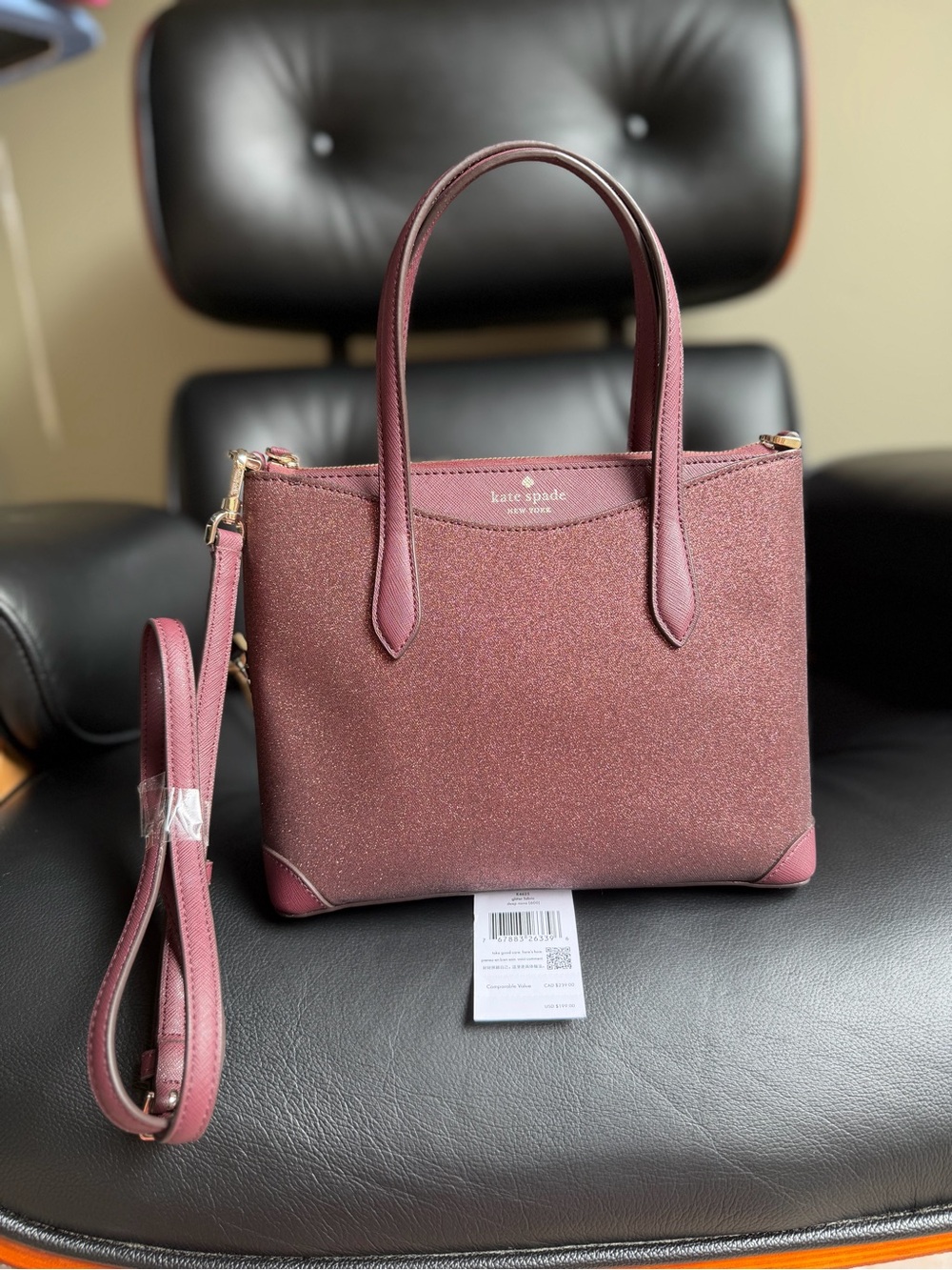 Kate Spade NWT GLITTER Crossbody Leather Tote Satchel in Mauve Pink